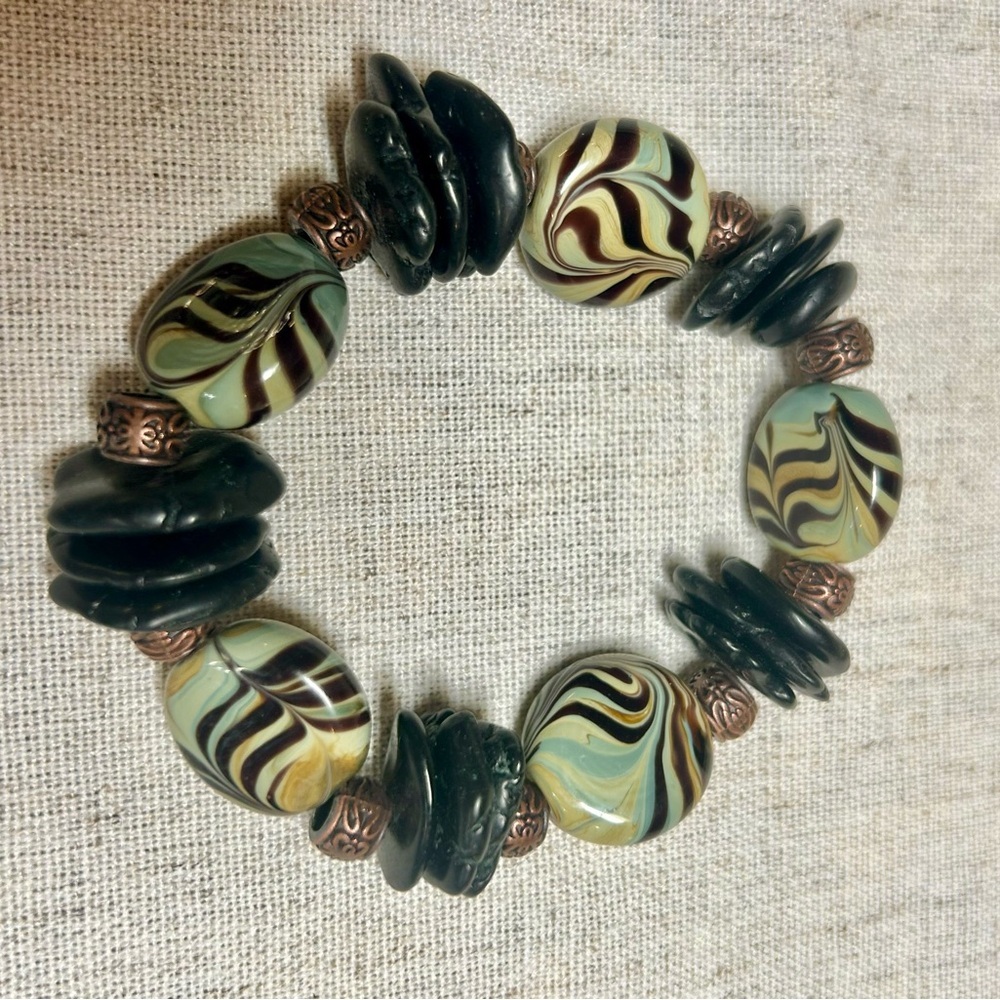 Handmade Boho Bracelet & Earrings Set | Earthy Green - Picture 2 of 4